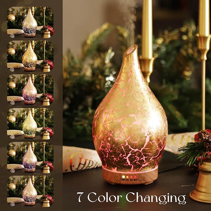 Porseme Essential Oil Diffuser Glass Aromatherapy Ultrasonic Humidifier, Air Refresh Auto Shut-Off, Timer Setting, BPA Free for Home Hotel Yoga Leisure SPA Gift 150ml Last 6H - Bloomnest