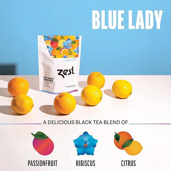 Zest 150mg High Caffeine Energy Loose Leaf Blend - Blue Lady Black Tea - 4 Oz - Hot or Iced - All Natural Strong Flavored Healthy Coffee Alternative Highly Caffeinated Substitute - Perfect for Keto - Bloomnest