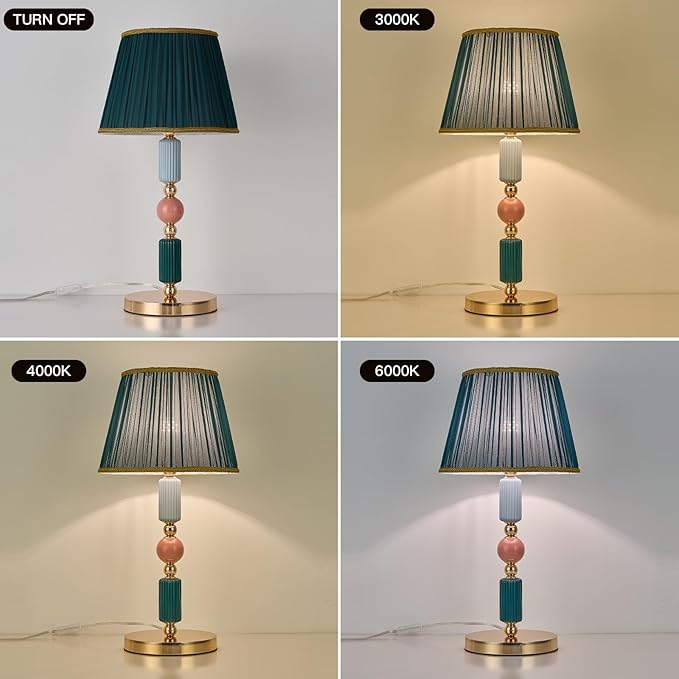 Green Fabric Shade Table Lamp Modern Metal Desk Lamp with Plug Cord Switch for Bedroom Bedside - Bloomnest