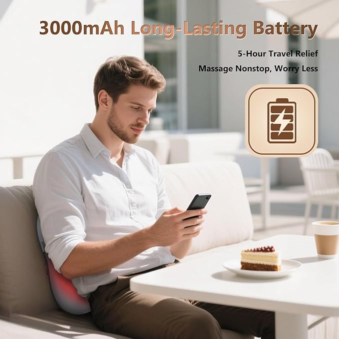 belhope Shiatsu Back Massager with Heat,Percussion Massage Cordless Back Massage for Pain Relief Deep Tissue.4D Kneading Massage,Gift for Men Women Parents Relaxation at Christmas Office Car,Grey