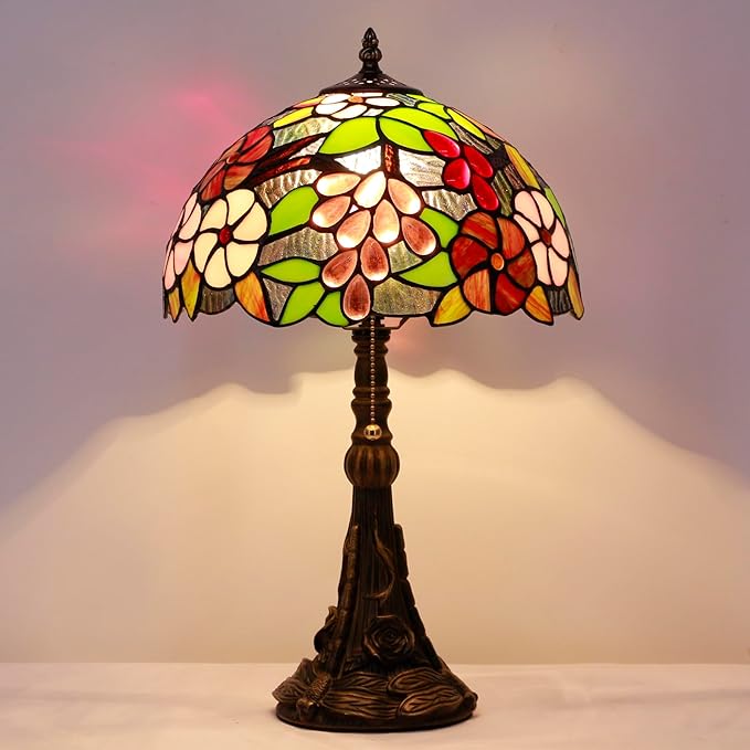 Tiffany Stained Glass Table Lamp 12X12X19 Inch Purple Grape Style Desk Bedroom Living Room Reading Light (Purple Grape) - Bloomnest