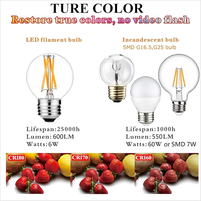 LiteHistory Dimmable E26 Edison Bulb G16.5 Light Bulb 6W Equal 60 watt Light Bulb AC120V Warm 2700K E26 led Bulb for Pendant,Chandeliers,Vanity,Wall sconces Edison Light Bulbs 60 Watt 600lm 6Pack - Bloomnest
