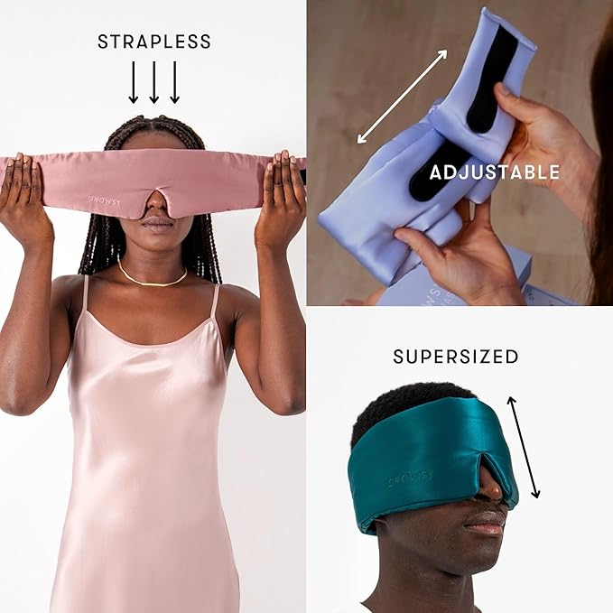 DROWSY Silk Sleep Mask - Face-Hugging, Padded Cocoon for Luxury Sleep in Total Darkness - 100% Pure Mulberry Silk (Blue Belle)