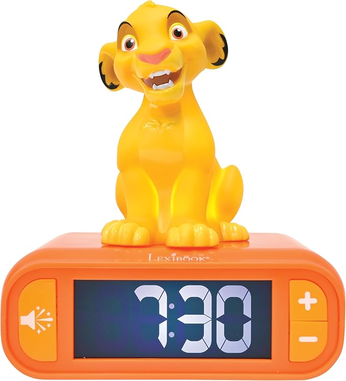 LEXiBOOK, Disney The Lion King, Simba Nightlight Alarm Clock, Sounds and Melodies, LCD Backlit Screen, Luminous, Snooze, Yellow/Orange, RL800AN - Bloomnest