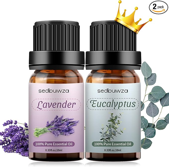 Sedbuwza Lavender Eucalyptus Essential Oil Set, Lavender Fragrance Oil Eucalyptus Scent Oil Set for Diffuser, Aromatherapy, Massage, Soap, Candle Making 2 x 10 ml Sedbuwza