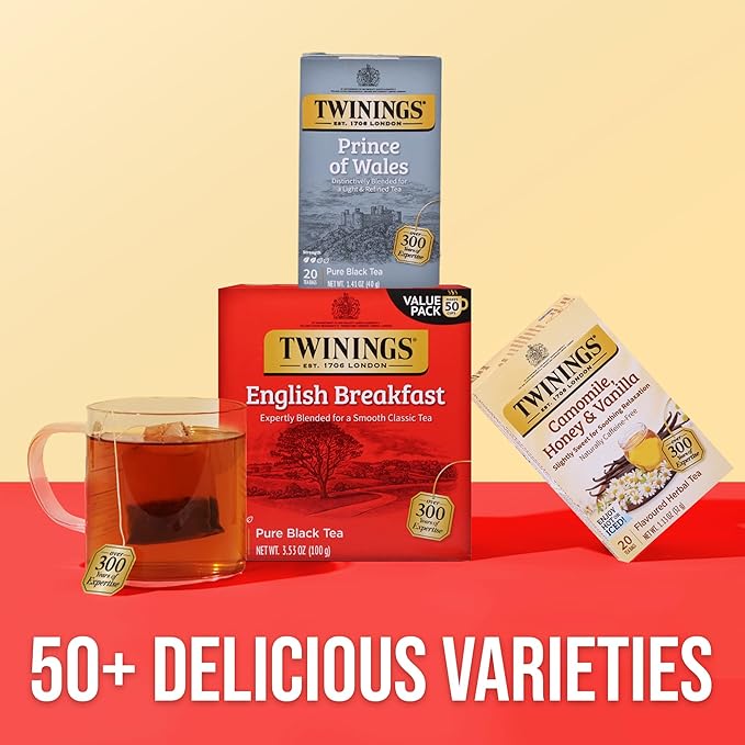 Twinings Prince of Wales Black Tea Individually Wrapped Bags, 20 Count (Pack of 6), Velvety Smooth & Mild, Caffeinated, Enjoy Hot or Iced, 120 Teabags - Bloomnest