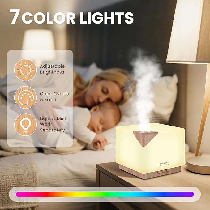URPOWER Aromatherapy Essential Oil Diffuser Humidifier, 700ml Large Capacity Modern Ultrasonic Aroma Diffusers Running 20+ Hours with Adjustable Mist Mode/4 Timer Settings for Home Office Study - Bloomnest