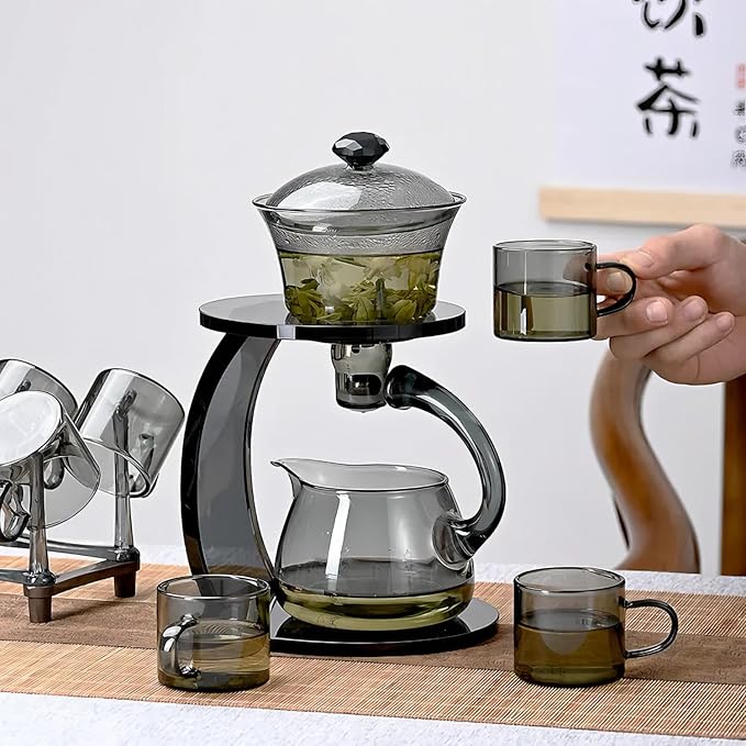 Semi Automatic Tea Set, Lazy Kungfu Tea Set, Lazy Kung Fu Drip Teapot, Magnetic Tea Pot With Magnetic Ball, Heat Resistant Gongfu Glass Teapot Set (Jl-Glass2Ellipse-black) - Bloomnest