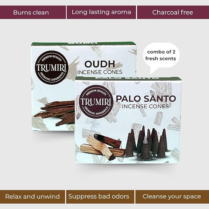 Palo Santo & Oud Incense Combo - 20 Cone Incense - Scented TRUMIRI