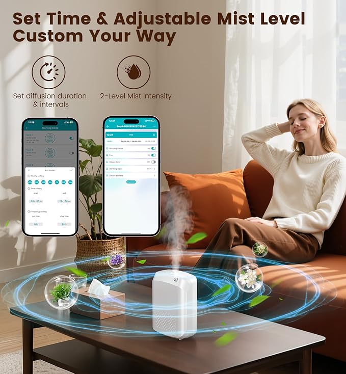 Waterless Essential Oil Diffuser 3000 Sq.Ft Coverage for Large Home Hotel Office, 400ml Cold Air Scent Machine for Aromathrapy, Bluetooth App Control, Quiet No-Noise Aroma Diffuser Wall Amount - Bloomnest