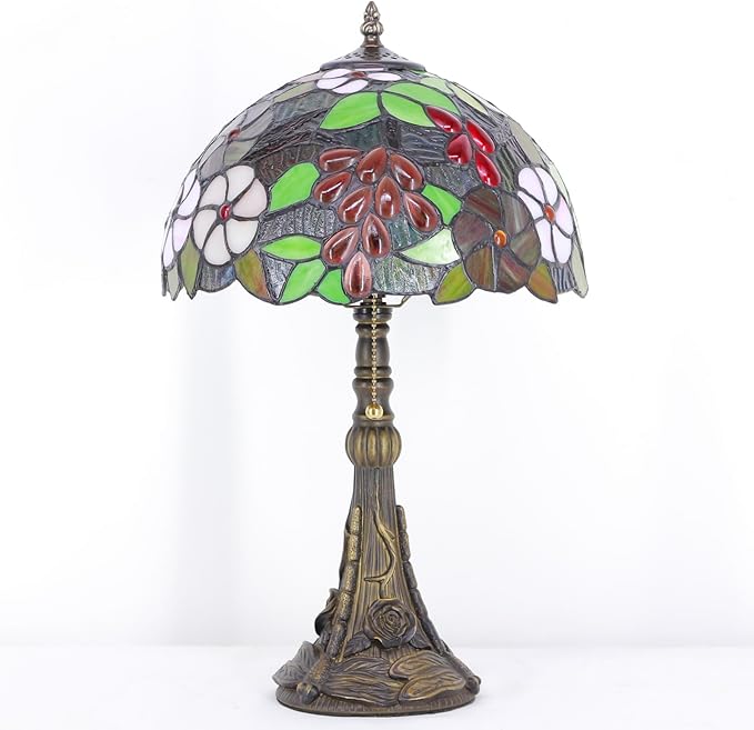 Tiffany Stained Glass Table Lamp 12X12X19 Inch Purple Grape Style Desk Bedroom Living Room Reading Light (Purple Grape) - Bloomnest