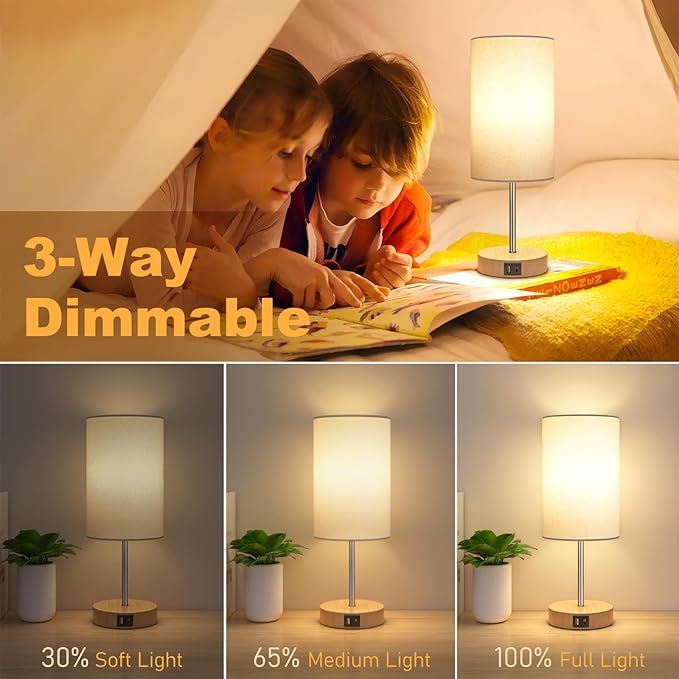 AKASUKI Table Lamp for Bedroom, 3 Way Dimmable Touch Lamp with Dual Charging Station, Small Bedside Lamps for Night Stands, Living Room, Office(LED Bulb Included) - Bloomnest