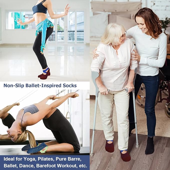 Ozaiic Pilates Socks for Women Non Slip Grip, Yoga Socks with Grippers for Barre, Hospital, Ballet, Dance, Barefoot Workout - Bloomnest
