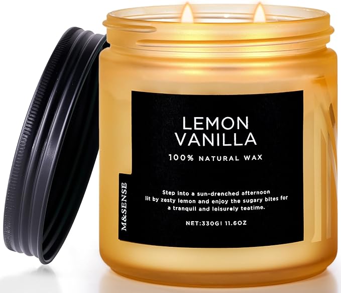 M&SENSE Candles Lemon Vanilla Scented, 11.6oz 70 Hour Long Lasting Candles for Home, 2 Wick Natural Soy Wax in Glass Jar, Stress Relief Gifts for Women and Men - Bloomnest
