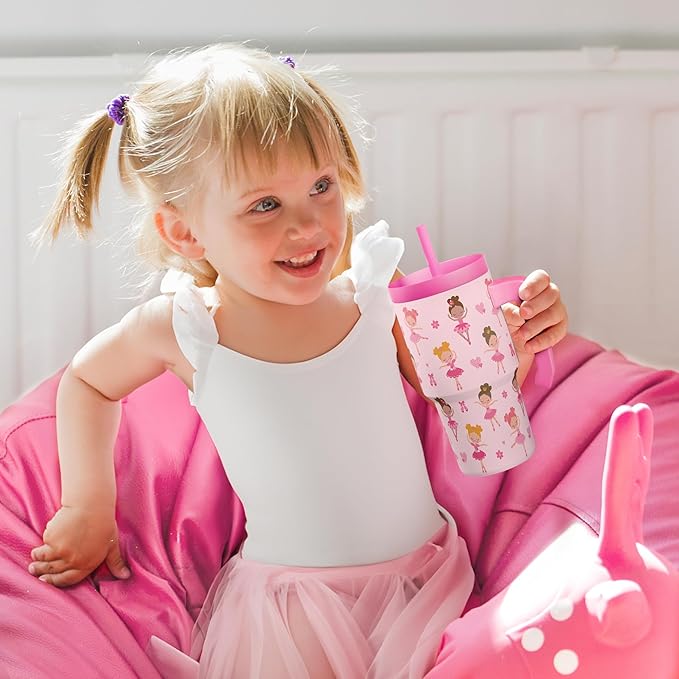 Ballerina Tumbler 20oz with Handle and Silicone Straw Lid for Kid, Insulated Stainless Steel Cup, Gift for Kids Girls, Gifts Idea for Birthday Christmas Back to School - Bloomnest