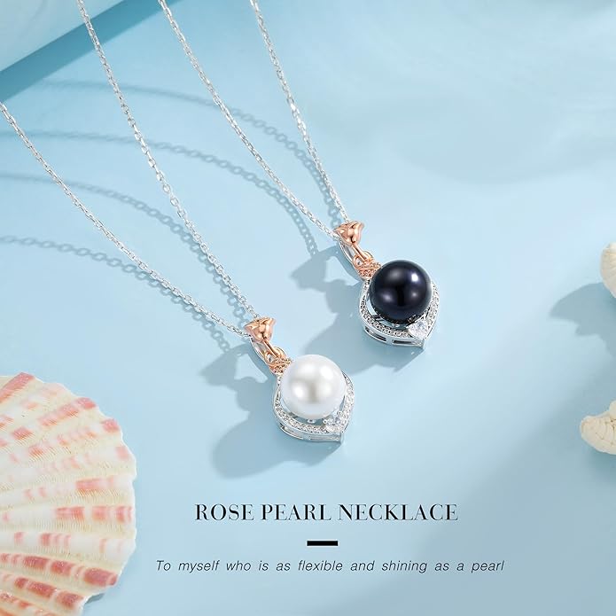 Iefil Valentines Gifts for Her Wife - 10-11mm Freshwater Pearl Necklace, Rose Flower Pearl Necklace, Anniversary Jewelry Gifts for Women Wife Mom Girlfriend Her, 925 Sterling Silver - Bloomnest