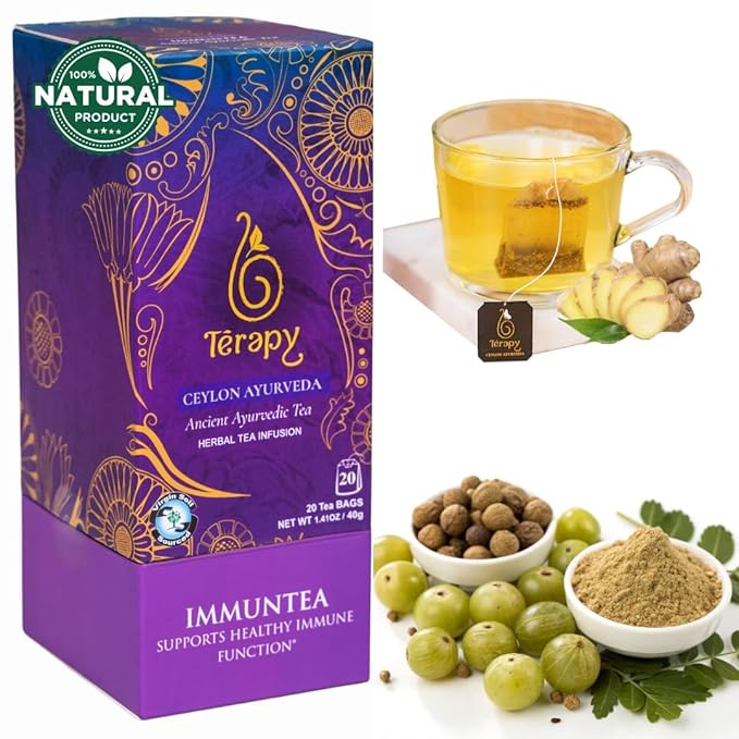 Térapy Ceylon ImmunTea Ayurvedic Tea | All Natural Herbal Ingredients | 20 Count Individually Wrapped Tea bags | Helps boost your immunity naturally - Bloomnest