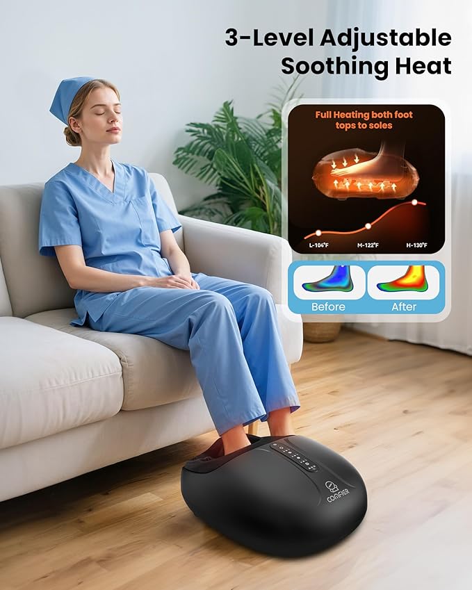 COMFIER HSA Eligible Shiatsu Foot Massager with Heat,Compression, Kneading & Rolling, FSA Electric Feet Massager for Plantar Fasciitis Neuropathy Warmer,Size Up to 15",Christmas Gifts for Women Men - Bloomnest