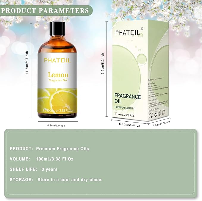 PHATOIL 100ML Lemon Fragrance Oils for Aromatherapy, Diffuser Oils for Home, Perfect for Humidifier, Yoga, DIY Candle and Soap Making - 3.38FL.OZ - Bloomnest