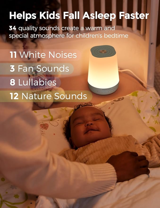 Baby Sound Machine, Momcozy White Noise Machine for Baby Sleeping with Night Light, Toddler Sleep Trainer with 34 Soothing Sounds, Timer, App Remote Control, Personal Sleep Routine(Green) - Bloomnest