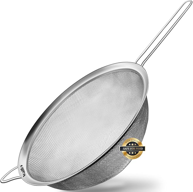 Walfos 9.35 Inch Large Fine Mesh Strainer, Stainless Steel 30 Mesh Sieve with Sturdy Handle, Kitchen Food Strainers Sifters for Rice, Quinoa, Pasta, Fruits, Vegetables, etc. - Bloomnest