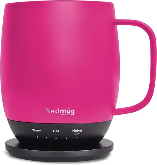 Nextmug - Temperature-Controlled, Self-Heating Coffee Mug (True Pink - 14 oz.) - Bloomnest