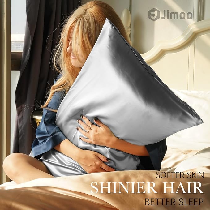 100% Mulberry Silk Pillowcase for Hair and Skin, 22 Momme Pure Natural Silk Pillow Case Both Sided with Zipper, Pillow Cover for Women Mom Men(Silver Grey, Queen 20''×30'', 2 Pack) - Bloomnest