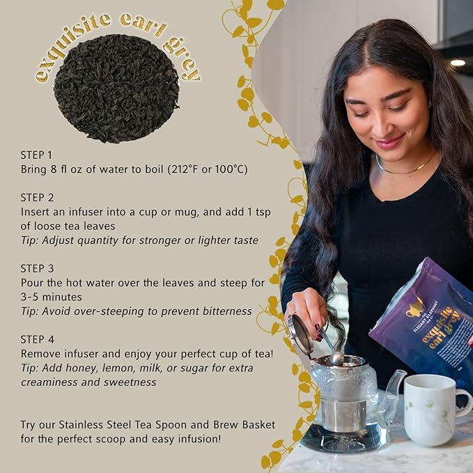 Earl Grey Tea, Organic Loose Leaf Black Tea – Classic Bergamot & Citrus Flavor – Boost Clarity & Wellness – Drink Hot or Iced – 4 oz Resealable Bag (Makes 50 Cups) – The Elegant Elephant - Bloomnest