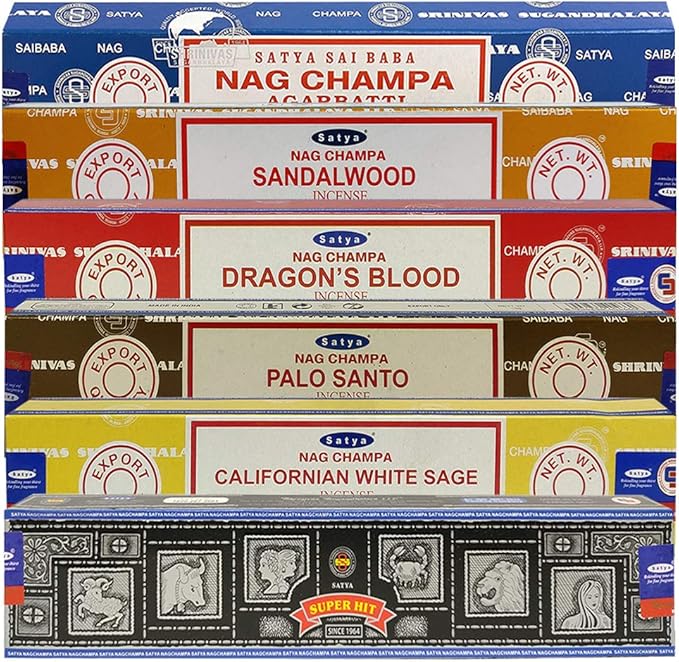 Satya Incense Sticks Variety Pack #3 and Incense Stick Holder Bundle with 6 Most Popular Fragrances TRUMIRI