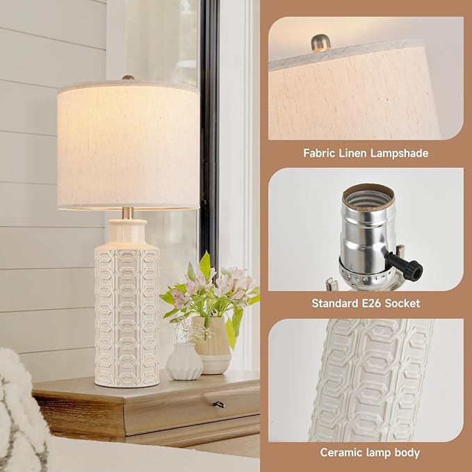 Bedside Lamps Farmhouse Nightstand Lamp Set of 2 Farmhouse Table Lamp Desk Lamps for Living Room Ceramic Lights 3 Way Light Table Lamp for Bedroom,Cafeteria,Office,Console - Bloomnest