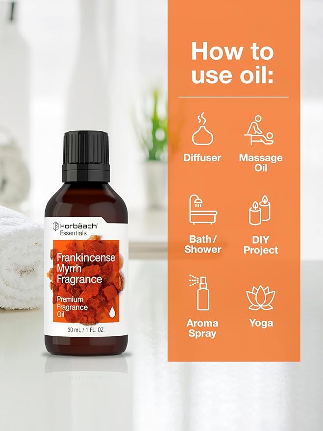 Horbäach Frankincense Myrrh Fragrance | 1 fl oz (30ml) | Premium Grade Fragrance Oil | for Diffusers, Candle and Soap Making, DIY Projects & More HORBAACH
