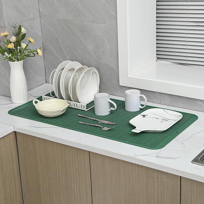 Silicone Dish Drying Mat for Multiple Usage,Easy clean,Eco-friendly,Heat-resistant Silicone Mat for Kitchen Counter or Sink,Refrigerator or Drawer Liner Green 5XL 36inches x 18inches - Bloomnest