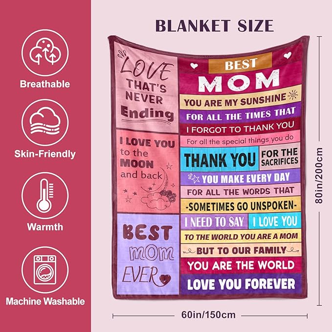 Mom Birthday Gifts from Daughter & Son - Best Mom Ever Gifts - Presents for Moms - Christmas Valentines Day Mothers Day Birthday Gift Ideas for Moms - Gift for Mother - To My Mom's Blanket 60"x80" - Bloomnest