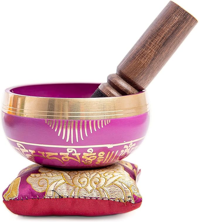 Tibetan Singing Bowl Set - Easy To Play for Beginners - Authentic Handcrafted Mindfulness Meditation Holistic Sound 7 Chakra Healing Gift by Himalayan Bazaar (Orchid) - Bloomnest