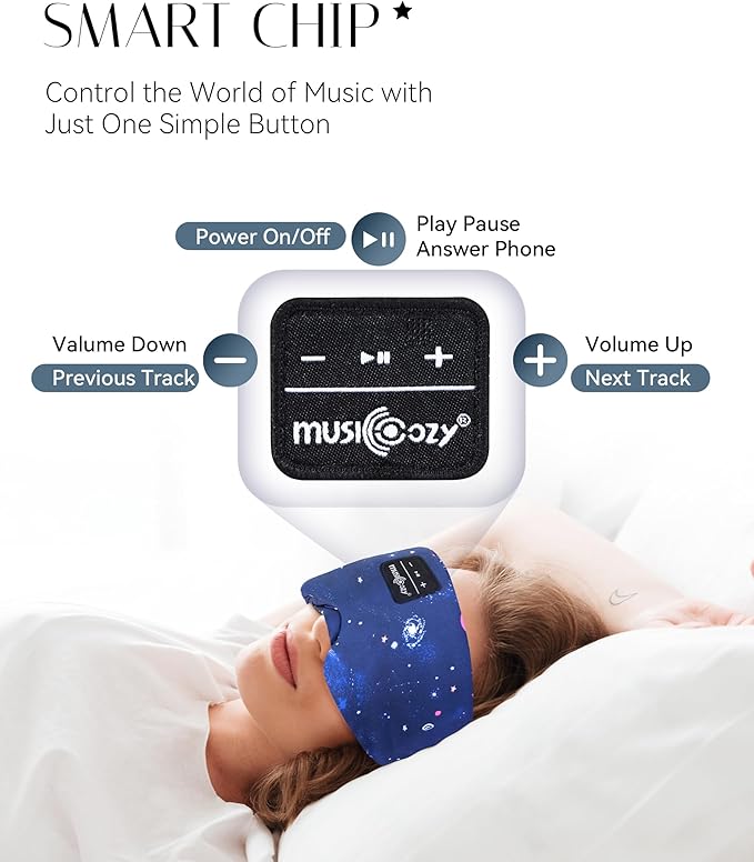 MUSICOZY Sleep Mask Headphones Bluetooth Sleep Masks with Headphones Eye Wireless Masks Bluetooth 5.4 with Adjustable Headband Total Blackout for All Night Sleep, Travel & Nap - Bloomnest