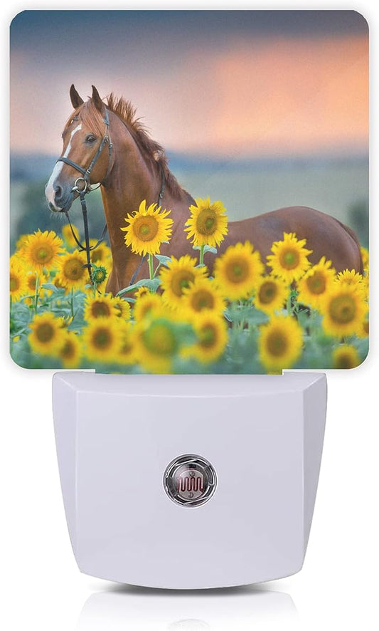 Horse Night Light,Sunflower Farm Animal Horses Plug-in Night Lights with Dusk-to-Dawn Sensor for Women/Girls/Boys Gift Sleep Friendly lamp for Bedroom, Bathroom and Living Room,0.5W - Bloomnest