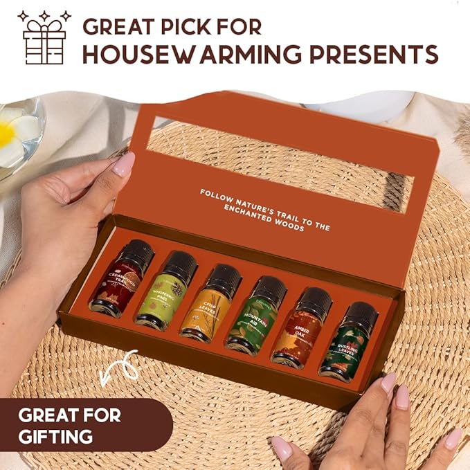 Folkulture Essential Oils for Home | Set of 6 (0.34 fl oz x 6) Fall Essential Oil or Diffuser Oils for Relaxation | Cedarwood Essential Oil or Fall Scents | Amber Oak Fall Essentials for Women - Bloomnest