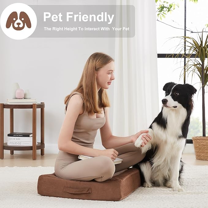 2 Pcs High Density Foam Floor Pillow - Upgraded Large Pillows Seating for Adults - Outdoor Floor Cushion with Soft Tufted Cover - Yoga Pillows for Sitting On Floor - 22 Inch Coffee - Bloomnest