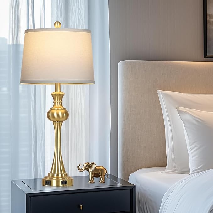 28.75" Gold Table Lamps for Living Room,Touch Lamps for Bedrooms Set of 2 - Nightstand Table Lamp with USB C+A, 3 Way Dimmable Bedside Lamps End Tables, Antique Brass - Bloomnest
