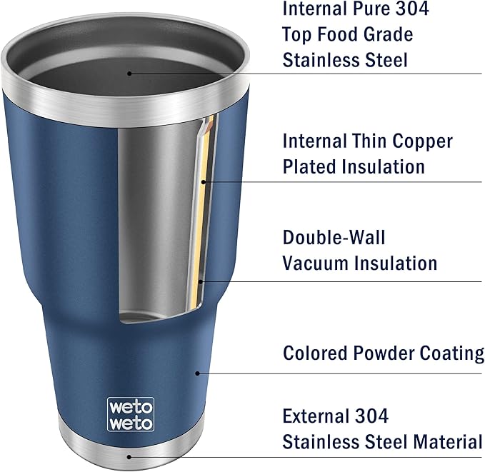 WETOWETO 30 oz Tumbler Stainless Steel Vacuum Insulated Coffee Cup Double Wall Vacuum Coffee Cup Thermal Cups for Hot and Cold drinks, Suitable for Beach, Travel (Navy Blue, 1 Pack)