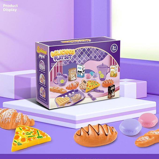 Tea Party Set for Little Girls, Pretend Dessert Food Set for Kids Age 3 4 5 6 7 8 9, Kids Kitchen Pretend Play Dessert Set for Girls Princess Boys (Purple) - Bloomnest