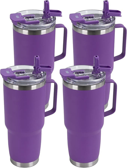 HASLE OUTFITTERS 30oz Tumbler Bulk with Handle, Insulated Travel Coffee Mug Set with Handle Leak-Proof Double Wall Stainless Steel Vacuum Tumblers Pack Metal Cup for Hot and Cold Drink - Bloomnest
