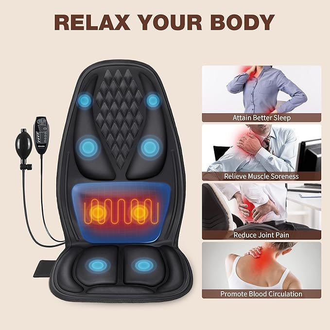 Back Massager for Chair with 8 Motors, Massage Chair Pad, Seat Massager with Lumbar Support,Heating Pad for Home/Office/Wife/Husband/Christmas - Bloomnest