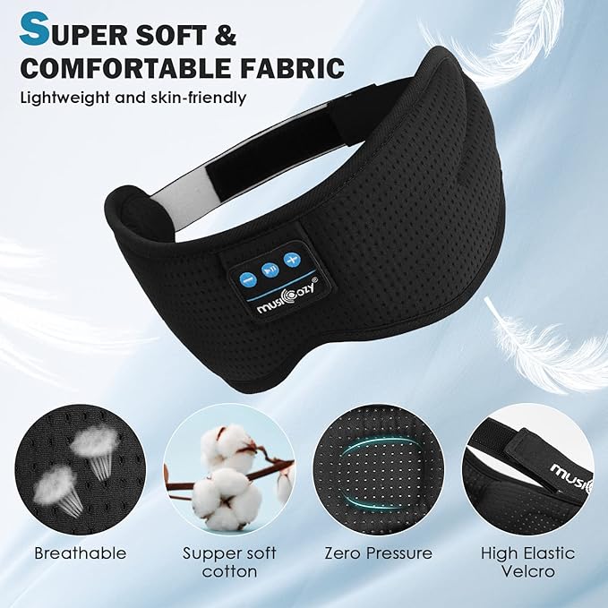 MUSICOZY Sleep Headphones, Bluetooth Sleeping Mask Headband Headphones Eye Mask, Wireless Music Earbuds Earphones with HD Ultra-Thin Stereo Speakers for Side Sleepers Men Women - Bloomnest