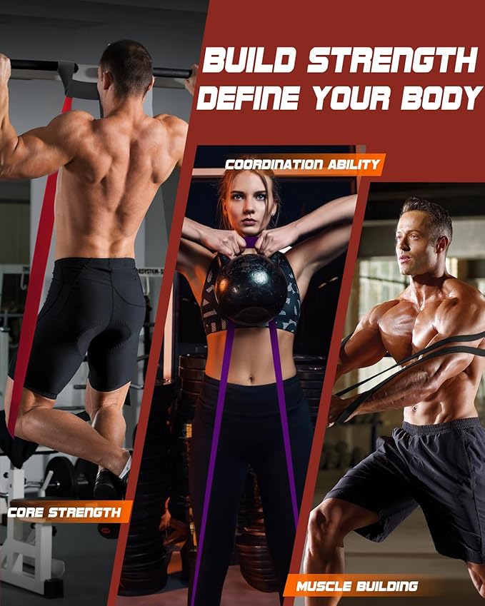 Resistance Bands Set - Pull Up Bands for Men Women, Exercise Bands Resistance with Door Anchor, Training Poster & Pouch for Body Stretching, Pull Up Assist - Bloomnest