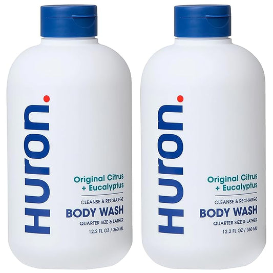 Huron Men’s Moisturizing Body Wash – Crisp & Invigorating Scent of Citrus, Eucalyptus, Mint, & Aromatic Greens - Coconut Oil, Vitamin E & Witch Hazel – Vegan, Cruelty-Free - 12.2 fl oz (2 Pack) - Bloomnest