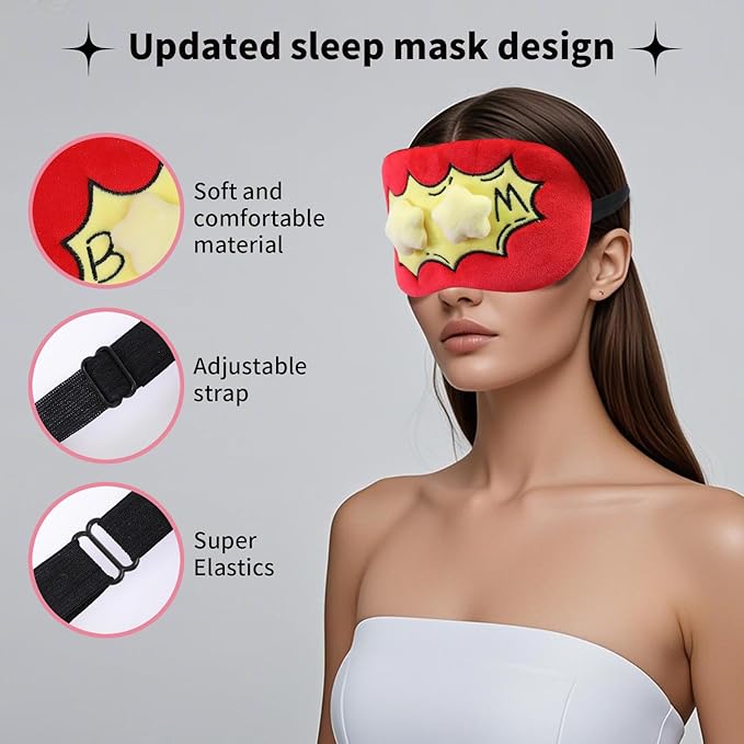 Cute Sleep Eye Masks for Kids, Kawaii Cartoon Kids Sleeping Mask for Women Boys Girls Teens, Soft Plush Adjustable Eyeshade Silk Travel Nap Eye Cover, Red Boom - Bloomnest