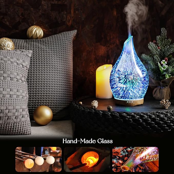 Porseme Essential Oil Diffuser 280ml Aromatherapy Ultrasonic Oil Diffusers 3D Glass Cool Mist Humidifier, Air Refresh Auto Shut-Off, Timer Setting, BPA Free for Home Hotel Yoga Leisure SPA Gift - Bloomnest