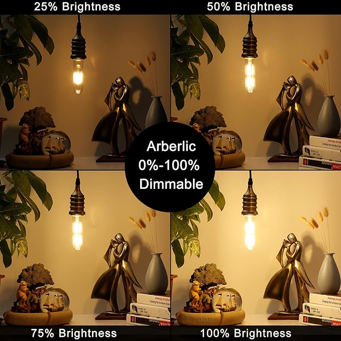 Arberlic 5 Inch T10 LED Bulb,6W Tubular Light Bulb Equivalent E26 led Bulb 60 watt dimmable,Warm White 2700K,600lm,CRI85+,AC120V,Edison Style,Clear Glass,Flicker Free,Pack of 6 - Bloomnest