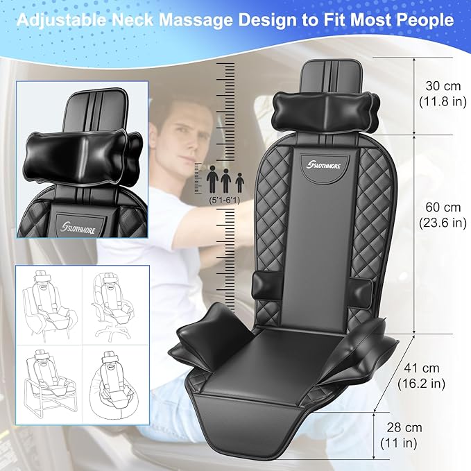 Back Massager with Heat & Traction & Vibration, Seat Massager Pad for Pain Relief Deep Tissue, Lumbar Traction, PU Leather, Foldable, for 5’ to 6’1”, Massage Chair Pad for Office Home - Bloomnest